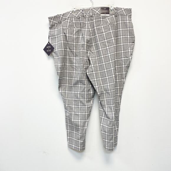Ava & Viv Women's Cream Plaid High Rise Ankle Tapered Pants Size 24 - Picture 3 of 6